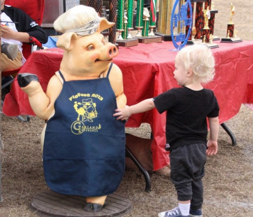 child shakes pig paw
